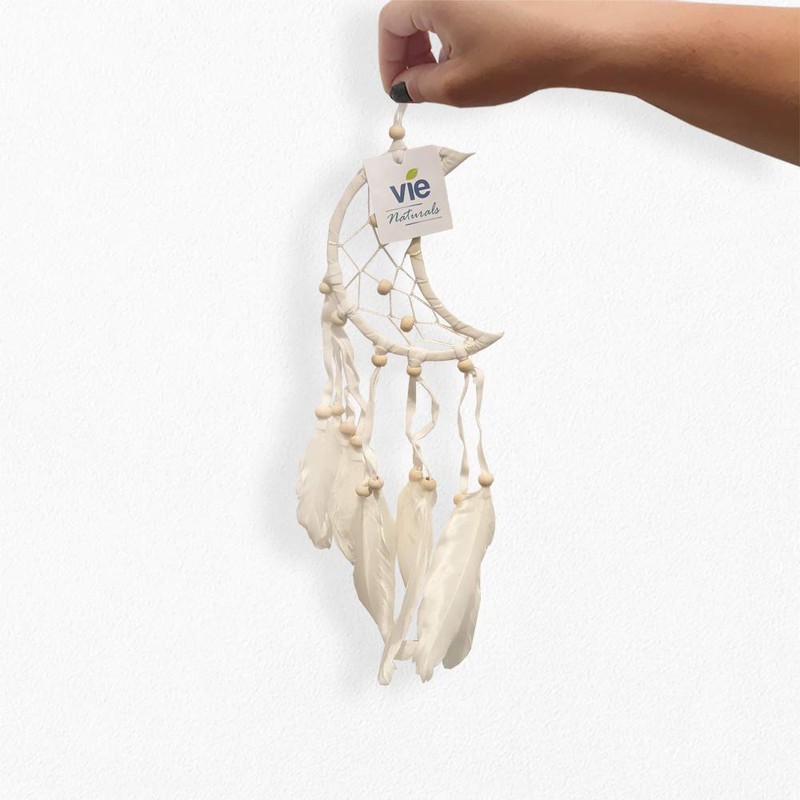VIE Naturals Crescent Dream Catcher, Feathers, 12cm, White