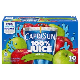 Capri Sun 100% Juice from Concentrate Juice Boxes, 10 Pouches, for School Lunches and On-the-Go Hydration, Apple with Added Ingredients, All Natural Ingredients, 6 oz
