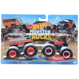 Hot Wheels Monster Trucks Drag Bus Vs Volkswagen Beetle, Demolition Doubles Bus Vs VW Beetle
