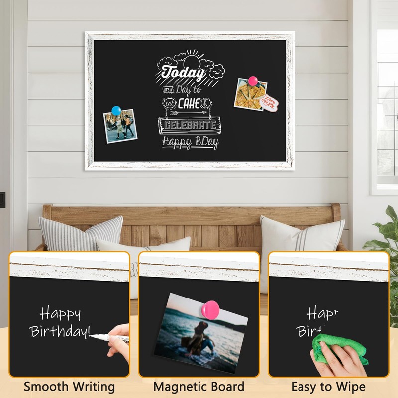 Chalk Board 36x24 Rustic Wood Framed Magnetic Blackboard for Wall