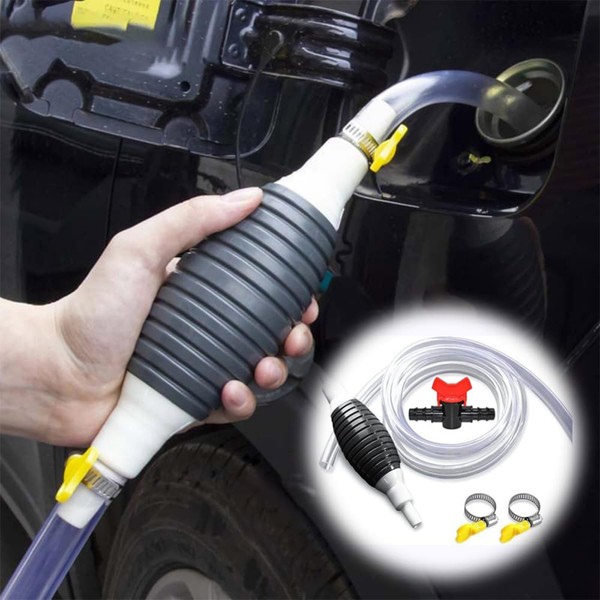 Multifunction Siphon Hose for Gasoline Liquid Sucker Pump,With flow valve and 2 fixed buckles, for Gas Gasoline Petrol Diesel Oil Liquid Water Fish Tank Portable Syphon Pump（6.5 Ft）