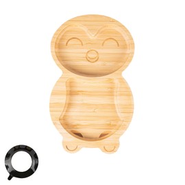 Tiny Dining Children's Penguin Bamboo Dinner Plate with Strong Stay Put Suction Cup - Great for Baby Toddler Weaning - Eco Friendly Kids Food Plates - Black