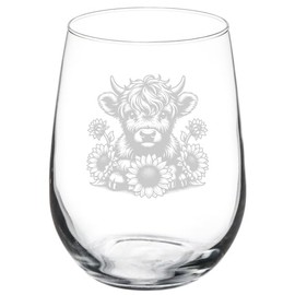 MIP Wine Glass Goblet Gift Highland Cow With Sunflowers (17 oz Stemless)