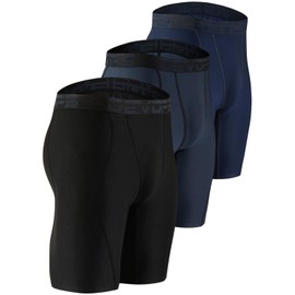 DEVOPS 3 o 5 unidades de pantalones cortos de compresión para hombre, pantalones cortos deportivos de elastano para entrenamiento atlético, correr, rendimiento, 2# (Básico) - Negro / Carbón / Azul Marino, Small