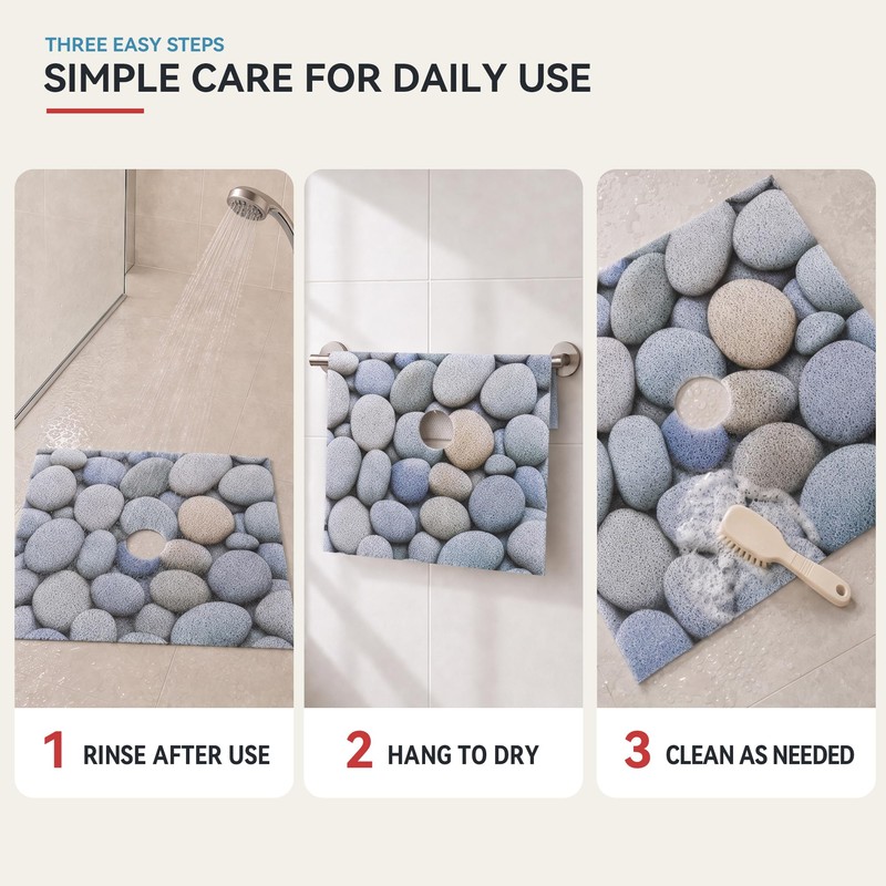 Large Square Shower Mat Non Slip with Central Drain Hole