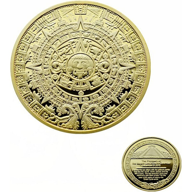 URUON Mayan Civilization Aztec Calendar Coin Metal Commemorative Art Coin