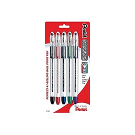 Pentel RSVP - Bolgrafo de lnea fina, (0.028 in), tinta surtida, paquete de 5 (BK90BP5M)                                                               