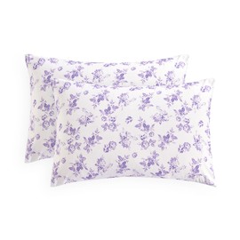 Wake In Cloud - Cottagecore Pillow Cases, Floral Shabby Chic Vintage Flower Shabby Chic Coquette Aesthetic, Set of 2 Soft Pillowcases Pillow Shams Covers, Lilac, Standard Size 20x26 Inches