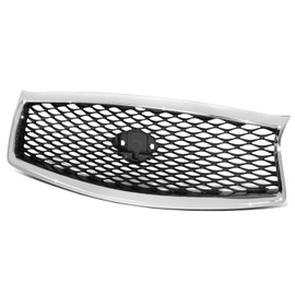 [View Camera] IN1200119 Factory Style Front Grill Grille Assembly with Chrome Shell and Black Diamond Mesh Style Insert Compatible with Infiniti Q50 2014-2017, Polished