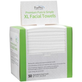 ForPro Professional Collection ForPro Premium Pure & Simple XL Facial Towels, Disposable Makeup Remover Dry Wipes, Ultra Soft Lint-Free Biodegradable Face Towels, 100% Vegan & Cruelty-Free, 50-Count