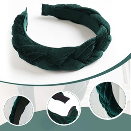 ORGYAML Hair Band Braided Headband, Velvet Braided Women's Costume Headband Wide Vintage Hair Band Fashion Headbands for Women (Dark Green)