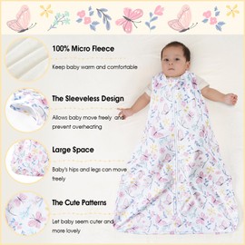 PHF 3 Pack Soft Micro-Fleece Baby Sleep Sack, 18-24 Months Warm Baby Wearable Blanket, 2-Way Zipper Sleeping Bags, Comfy Toddler Sleeping Sack for Baby Girls, X-Large Size, Butterfly