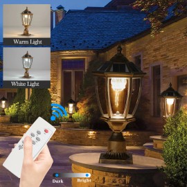 Vintage Bronze Solar Column Lamp Dual Color Aluminum Glass Solar Post Light with Remote ControlBattery Capacity: 2000mah, Shade Color: Gold, Lamp Power(W): 2.5