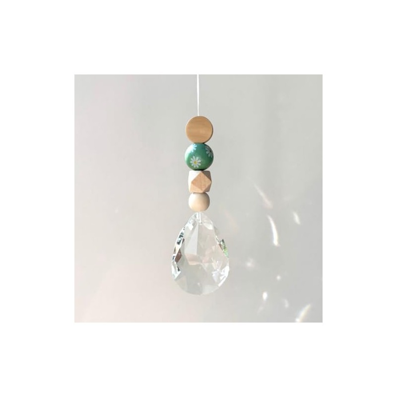 Handmade Suncatcher Crystal 50mm - Window Decoration Daisy Green with