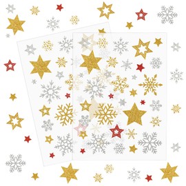 6 Pcs Silver Red and Gold Snowflake Glitter Christmas Stickers, Self-Adhesive Snowflake and Star Stickers for Winter Crafts and Holiday Decorations Home Party