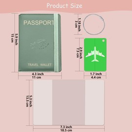 SUCCEFORT Passport Cover, Faux Leather Passport Cover for Passport, Credit Cards, ID Card, Travel Documents with RFID Blocker, with Transparent Passport Covers and Suitcase Tag, 15 x 11 cm, Green,