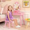 HONEY JOY Kids Vanity with Lights, Princess Wooden Makeup Table
