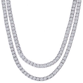 Mens Iced Out Hip Hop Silver tone CZ Miami Cuban Link Chain Choker Necklace (1 Row CZ Chain Set 16"+18")