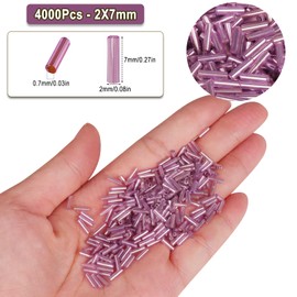 Yholin 4000pcs Bugle Beads, Embroidery Tube Beads for Jewelry Making, Small Long Beads for Craft DIY Bracelet Necklaces Supplies, 7x2mm,Grape Purple