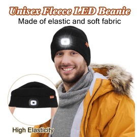 YunTuo Fleece Lined Hat with Light, USB Rechargeable LED Beanie Winter Warm Knit Stocking Cap, Gifts for Men Women Black