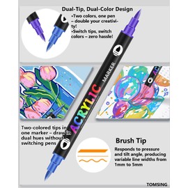 TOMSING 48 Set Dual-tip dual-color Markers Pens,Water-based Ink and Quick-Drying,Ideal for Plastic Sheets, Fabric, Bags, Ceramics, Stone, Pottery, Wood, DIY Crafts & Art Supplies （48 Set·96 Colors）