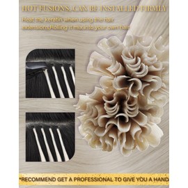 Hetto Real Hair Bonding Extensions, Blonde Bonding Extensions, Real Hair, 50 cm, Ash Blonde Keratin, U-Tip, Straight, Invisible Remy Hair Extensions, 1 g/Strand, 50 g, #60