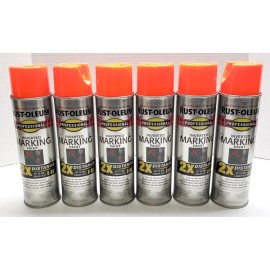 Rust-Oleum 6 PK Rust-Oleum 266590 Pro 2x Inverted Marking Paint Fluorescent Red-Orange 15oz
