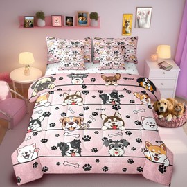 Manfei Cute Dog Comforter Set in a Bag 7 Pieces Reversible,Cartoon Puppy Pet Bed Set,Black Paw Bone Bedding Soft Microfiber,Twin (1 Comforter,2 Pillowcase,2 Pillow Covers,1 Flat Sheet,1 Fitted Sheet)
