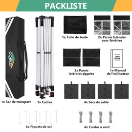 COBIZI 10x10 Easy Pop Up Canopy Tent, Instant Commercial Outdoor Gazebo with 4 Sidewalls, Waterproof and UV Protection 50+ Event Shelter for Camping, Family Parties & Patio with 4 Sandbags,Black