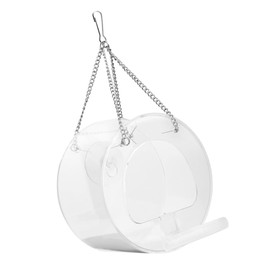 VILLFUL Round Hanging Bird Feeder Transparent Acrylic Feeding Bowl for Small Birds for Indoor Outdoor Use Creative Design for Parrots Canaries and More