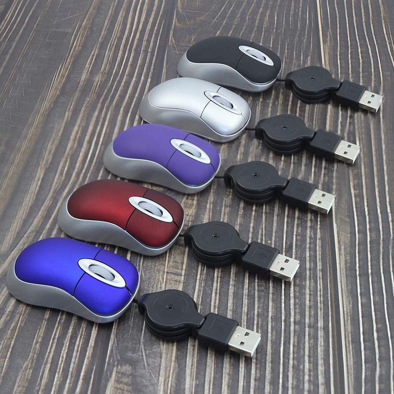 DIWOSHE 3 Button Retractable Retractable Super Mini Mouse with Cable