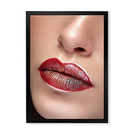 DesignQ Close Up Lips With Professional Make Up & Lipstick Modern Framed Wall Art