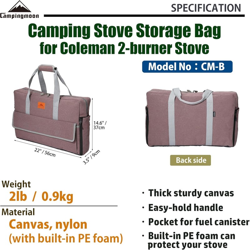 CAMPINGMOON Camping Stove Carry Case for Coleman 2-burner Stove Canvas