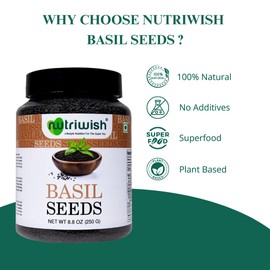 Nutriwish Basil Seeds 8.8 oz (250g) | 100% Natural, Raw & Gluten-Free | Perfect for Smoothies, Drinks & Desserts