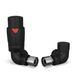 UK Radiators Thermostatic Radiator Valve (TRV) 15mm Corner Lockshield Valve in Textured Matt Black Colour - Energy Saving 1/2" x 15mm Brass Corner Radiator Valve…