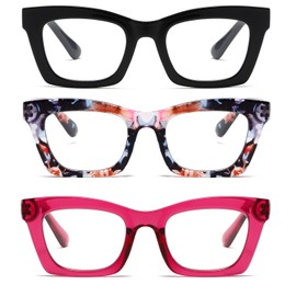 Hubeye 3 Pack Oprah Style Anti Blue Glasses for Women Men Blue Light Blocking Computer Square Readers with Spring Hinge