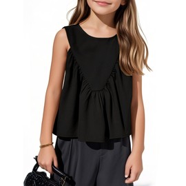 Bnycuml Girls Peplum Babydoll Tank Tops Sleeveless Loose Flowy Shirts Summer Casual Shirred Tops(Black,9-10Year)
