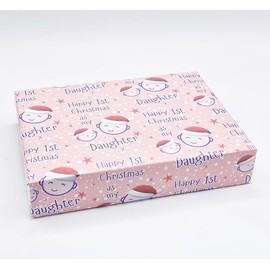 2 Sheets Cute Faces Happy 1st Christmas As My Daughter Wrapping paper First Christmas Pink Family Relation Giftwrap (PA)