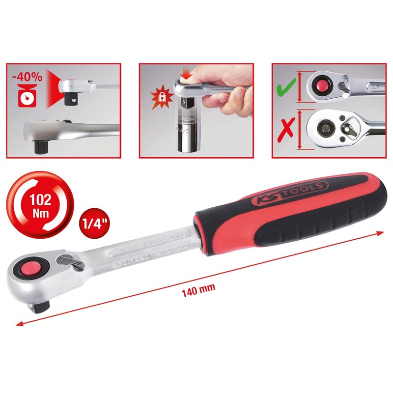 KS Tools 920.1490 Slimpower ratchet, 1/4", 140mm