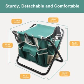 7 Piece Garden Tool Set Including Folding Stool with Tool Bag, All in ONE Gardening Tool Kit Gifts for Women & Men