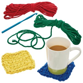 Baker Ross FN352 Crochet Coaster Kits - Pack of 1, Learn To Crochet Kits for Beginners and Kids