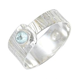 JEWELSTREZORO Blautopas Edelstein Band Ring 925 Sterling Silber Ring Männer & Frauen Band Ring Alle Größen Band Ring Handgefertigt TSR135J_49 (15.6)