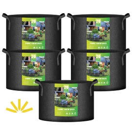 iPower 5-Pack 20 Gallon Plant Grow Bags Thickened Nonwoven Aeration Fabric Pots Heavy Duty Durable Container, Strap Handles for Garden, Black New