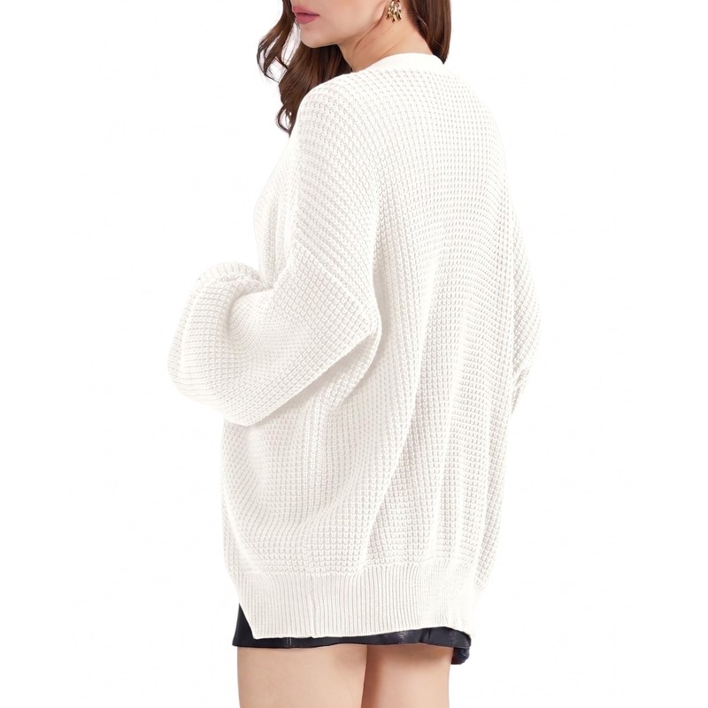 QUALFORT Cardigan Sweaters for Women 100% Cotton Button-Down Oversized Knit