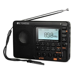 Retekess V115 Shortwave Radio, Digital Radio AM FM, Shortwave Receiver with 1000mAh Rechargeable Battery, Presets, TF/AUX Playback and Recording, Bass Speaker, for Camping