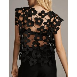 Yimoon Women's Hollow Out Floral Lace Vest Sleeveless Crewneck Cover Up Summer Going Out Tops(01Black-L)