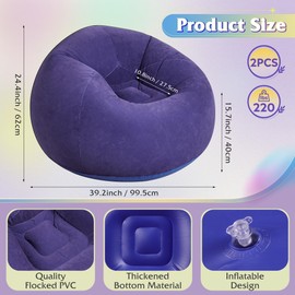 WLIVE 2 Pcs Bean Bag Chair, Inflatable Comfy Chair for Adults Kids Suit for Dorm Gaming Room, Purple