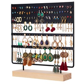 QILICZ Earring Organiser Earring Holder 144 Holes Earring Stand Ear Stud Holder Jewelry Organiser Jewelry Stand Jewellery Holder Tower with Wooden Tray/Dish for Earrings Display Home Use