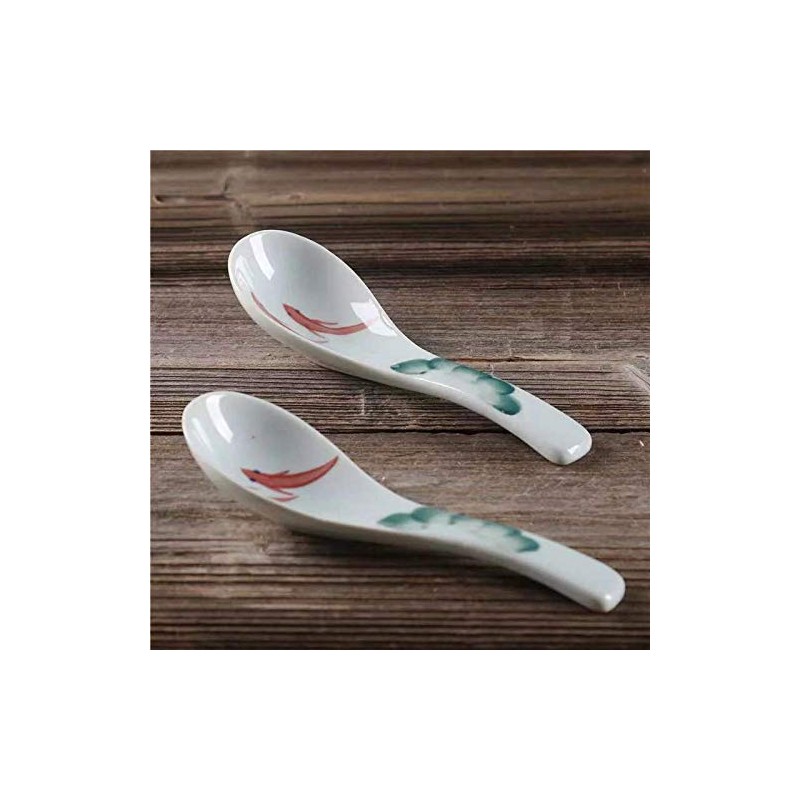 Ceramic Soup Spoons set, Chinese Style Glaze Porcelain Rice Spoons,