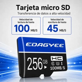 Pack 2 MicroSD EdaGyee de 256 GB Clase 10 U3 con Adaptador SD y 100 MB/s